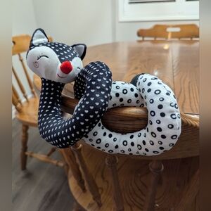 Black and White Polka Dot Plush Coil Snake Plush With Cat Head. Car Seat Toy.